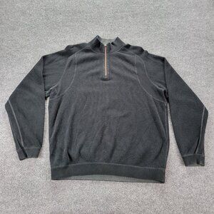 Tommy Bahama Sweater Mens Large Black Gray Reversible‎ 1/4 Zip Pullover Preppy
